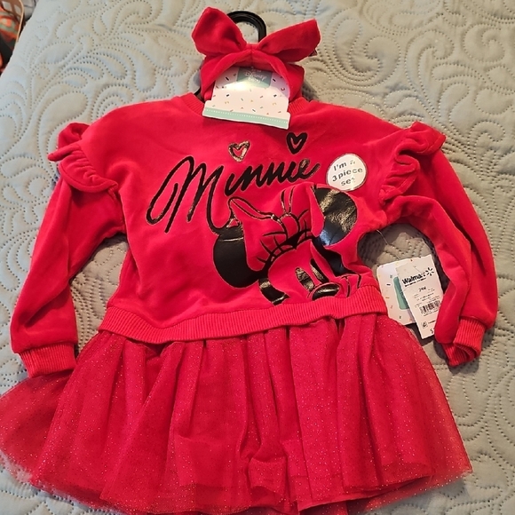 Red Minnie Mouse Dress with Headband and Tights - Picture 1 of 8